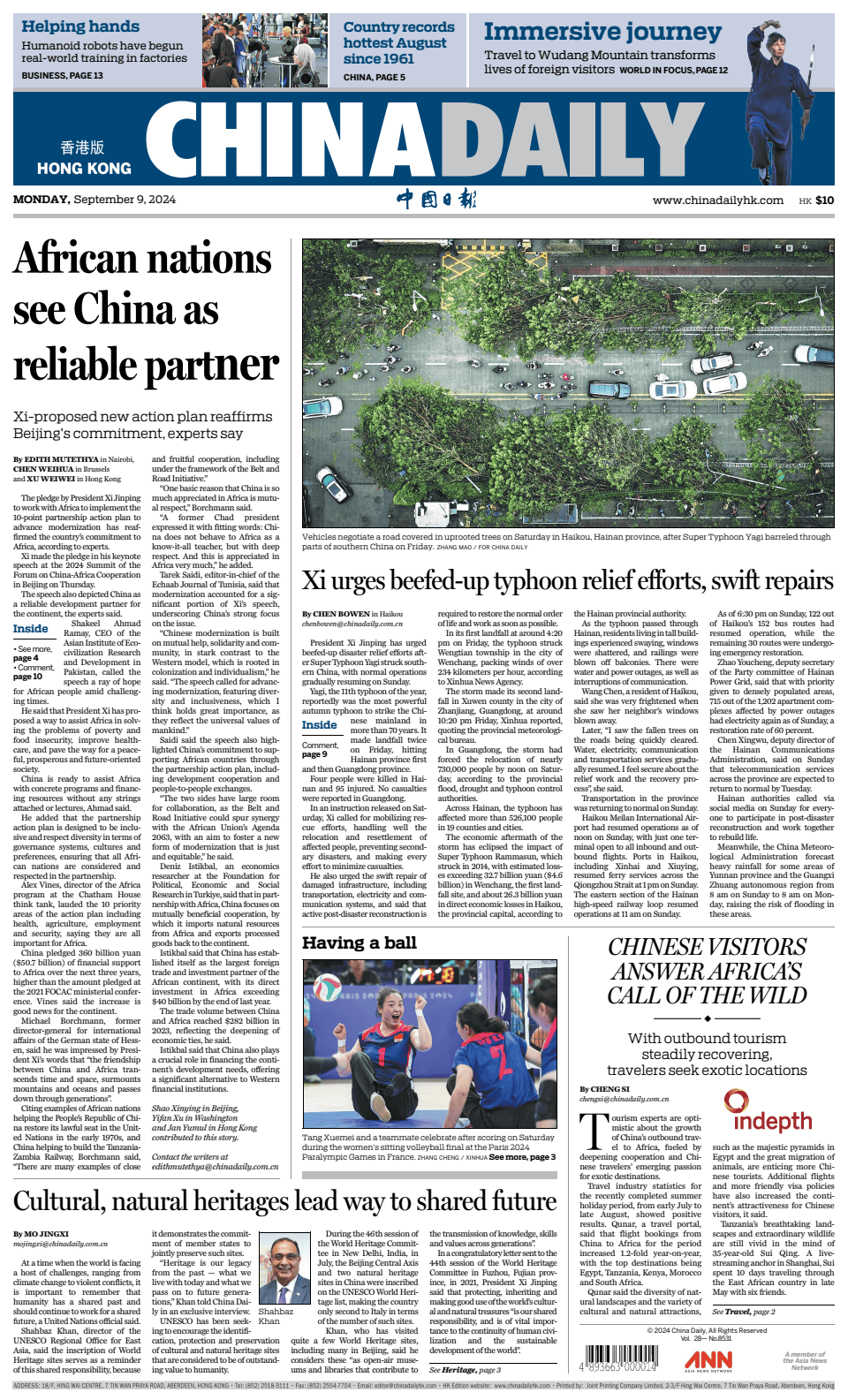 Prima-pagina-China Daily-oggi-edizione-di-oggi-20240909